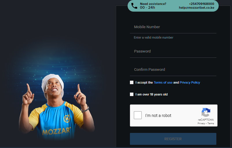 Mozzartbet casino Kenya registration form