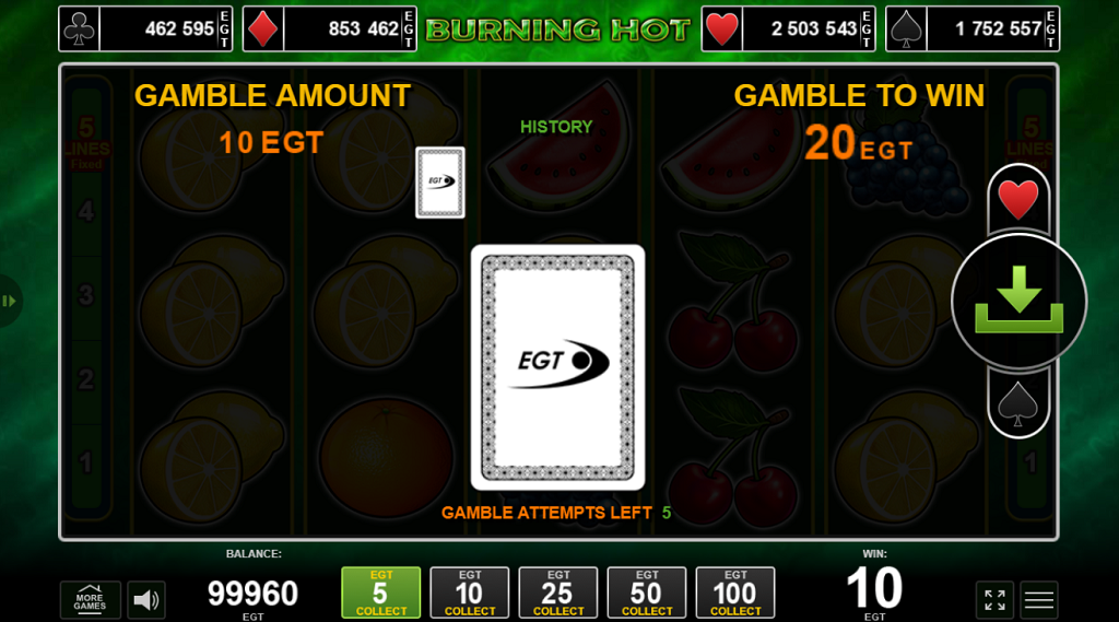 The Burning Hot slot game Gamble Feature