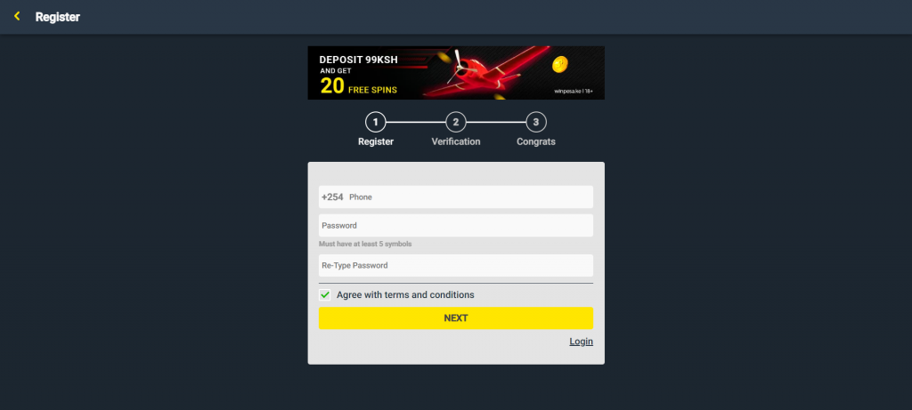 WinPesa Casino Registration