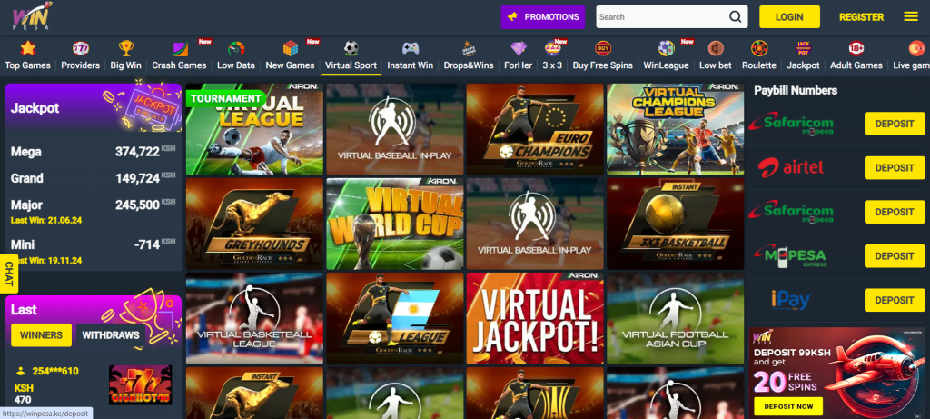 WinPesa Casino Kenay Virtual Sports